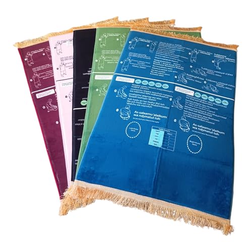 Step by Step - Learn to Pray, Muslim Prayer Mat for Mussallah, Prayer Room, Zaawiya, Sajadah, Namaz, Prayer Rug for Muslims, Ramadan or Eid Gifts (Blue) - color: Blue