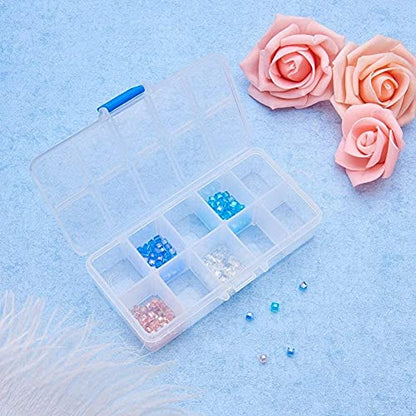Yansanido 4 Pcs 10 Grids 5 Inch x 2.5 Inch Adjustable Small Removable Clear Plastic Jewelry Organizer Divider Storage Box Jewelry Earring Tool Containers (White (10-Grid) 4pcs)