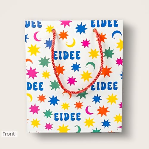 The Ramadan Edit Eidee Gift Bag – Eid Mubarak Gift Bag – Colorful Star & Moon Design Paper Gift Bag with Rope Handles – Eid Money & Treat Bag – 9.5" x 8" x 4" (Single Bag)