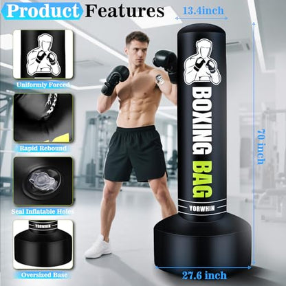 Heavy Freestanding Punching Bag for Adults, 70'' Standing Punching Bag Heavy Bag with Boxing Gloves, Women Men Boxing Training Equipment Kickboxing Bags for Beginners Training MMA Fitness Home Gym