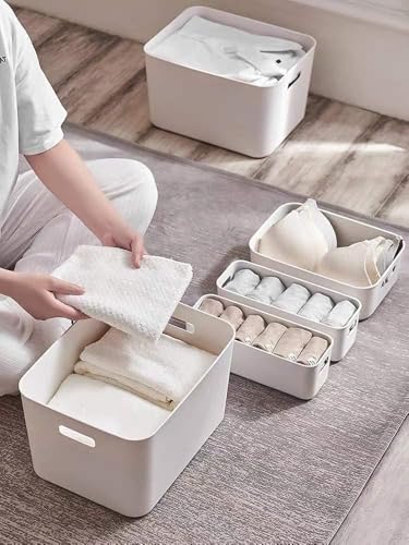 Set Of 6 Plastic Storage Bins,10×7×6 inch Versatile Kitchen Pantry Organization and Storage,for Plastic Storage Container Under Bed,Under Sink Bathroom Organizer (White, 6XS) - size: 6 XS