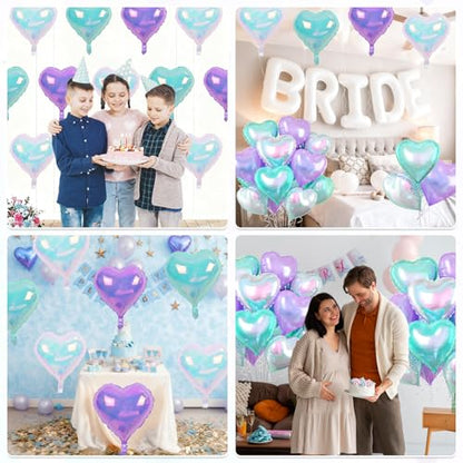 Iridescent Heart Balloons, 10PCS Crystal Foil for Mermaid Birthday Party - color: Iridescent Blue Purple