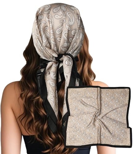 Sumolux Head Hair Scarf for Women Like Satin Silk Scarf Bandana Hair Wrapping Night Large Square Scarves 27.5" - color: Brown Cashew Nuts