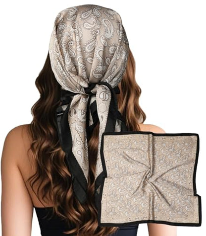 Sumolux Head Hair Scarf for Women Like Satin Silk Scarf Bandana Hair Wrapping Night Large Square Scarves 27.5" - color: Brown Cashew Nuts
