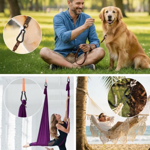 Stainless Steel Spring Snap Hook Carabiner - 304 Stainless Steel Caribeener Clips, Set of 6 - color: Black, size: 2.75 Inch