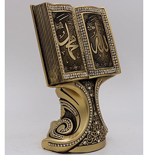 Quran Open Book Allah Muhammad - Home Decor Showpiece Gift 6.25 x 4.5in (Gold)