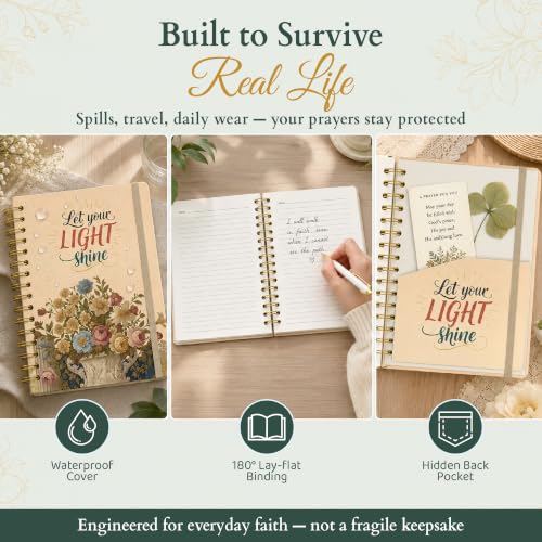 140 Pages Hardcover Blank Christian Notebook,Let Your Light Shine | Lined Pages with Bible Verse Cover – Inspirational Writing Spiral Notebook for Bible Study and Prayer - color: Light Shine