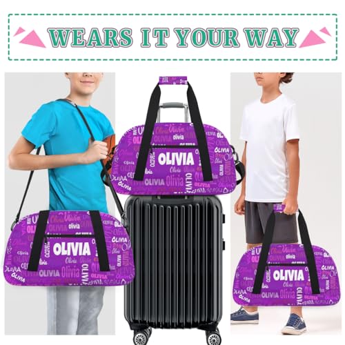 Custom Name Dance Bag Girls, Personalized Name Gymnastics Sport Cheerleader Bag, Barrel Ballet Duffel Bag Women, Dark Purple - color: Color20