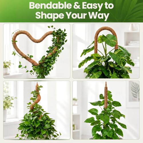 K-Brands 48'' Bendable Moss Pole Monstera Plant Support - Coconut Palm Fiber - Brown - Rectangular - Climbing Plant Support Structure - size: 1-Pack (48 in)