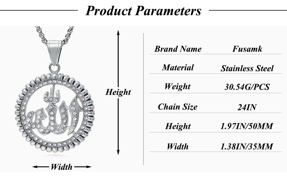 Hip Hop Stainless Steel Iced Out Hollow Allah Pendant Round Necklace - color: Steel