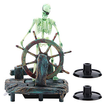 Semme Pirate Fish Tank Decorations, Fish Air Skeleton Chest, Action-Aquarium Ornament, Fish Landscape Decoration Pirate Captain Aquarium Decorations Landscape Skeleton on Wheel Action Figure Fish