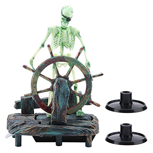 Semme Pirate Fish Tank Decorations, Fish Air Skeleton Chest, Action-Aquarium Ornament, Fish Landscape Decoration, Pirate Captain Aquarium Decorations, Landscape Skeleton on Wheel Action Figure