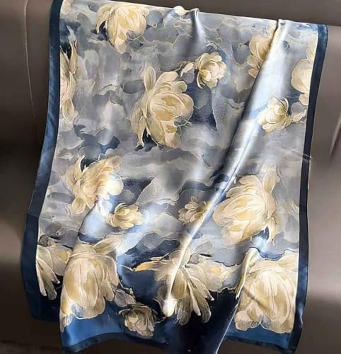 Xyueanlo Scarfs for Women Lightweight Scarves Fashion Print Floral Pattern Head Scarf Wraps Shawls - color: Blue White