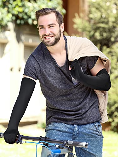 Bencailor 2 Pairs Sun Arm Sleeves for Men Women with 2 Finger Holes Anti Slip Long Cooling Arm UV Protective Sleeves - color: Black, Navy