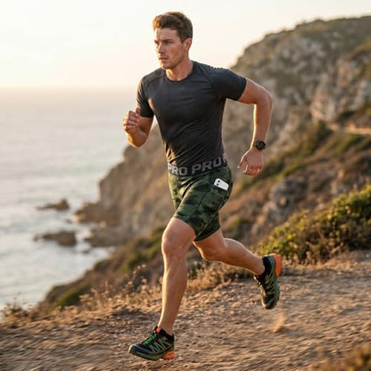 LANBAOSI Mens Compression Shorts with Phone Pocket Running Gym Yoga Athletic Tights Baselayer Summer Cool Dry Underwear Pack - color: Black+camo Green+dark Grey, size: Medium