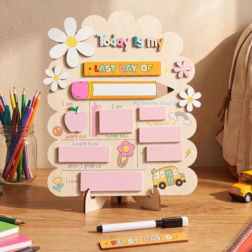 Dunzoom Pencil Flower Last Day of School Sign 10'' x 8" Wood Kindergarten