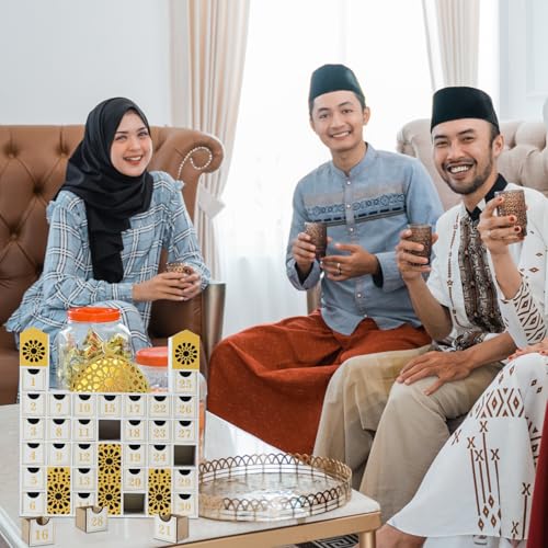 gisgfim Ramadan Wooden Countdown Calendar Eid Mubarak Decorations Mosque Advent Calendar with Drawers Eid Mubarak Countdown Til Eid Gift Ramadan Wooden Craftwork for Kids Ramadan Party Decorations