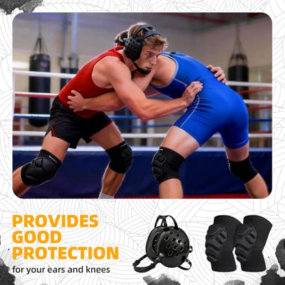 Wrestling Protective Gear Set for Youth & Adults – Adjustable Headgear with Knee Pads, 11 Hole Design for Breathable and Shock-Absorbent, Includes Carry Bag for Convenience - size: Small