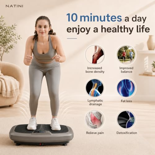 Natini Vibration Plate Exercise Machine - Power Vibrating Plate for Lymphatic Drainage,Whole Body Workout Machine for Women Weight Loss Home Fitness, - style: Com Grey
