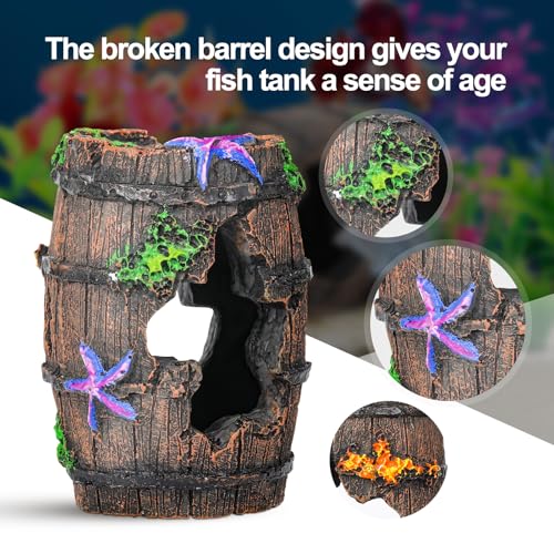 CousDUoBe Fish Broken Barrel Decor Fish Tank Decorations Betta Fish Tank Accessories,Starfish Barrel x 1pc, Aquarium Plants x 11pcs - size: 12 Pcs