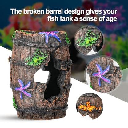 CousDUoBe Fish Broken Barrel Decor Fish Tank Decorations Betta Fish Tank Accessories,Starfish Barrel x 1pc, Aquarium Plants x 11pcs - size: 12 Pcs