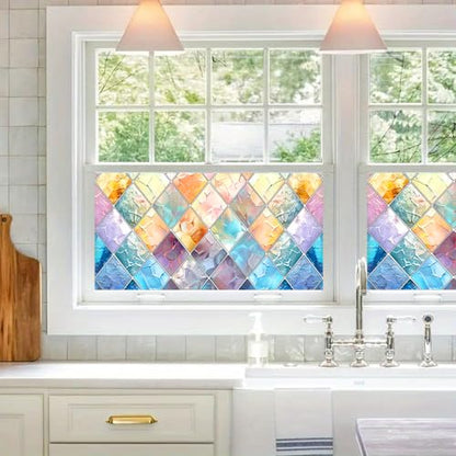 HOMETITUTE Rainbow Diamond Privacy Window Film 39.3x17.7 Inch PVC | Static Cling, Glass Decal | Privacy Film, Decorative Glass Cover | Bathroom, Kitchen, Office (Rainbow Diamond) - color: Rainbow Window Film#1
