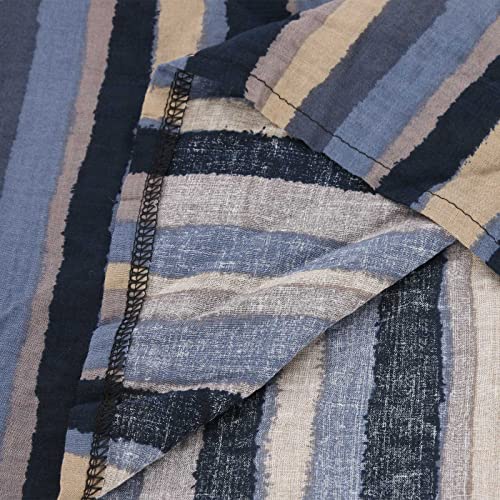 Men's Striped Robe Button Up Long Sleeve Kaftan Thobe Splits Long Gown Casual Shirt Ramadan Mosque Madrasa Outfits - color: Blue, size: X-Large
