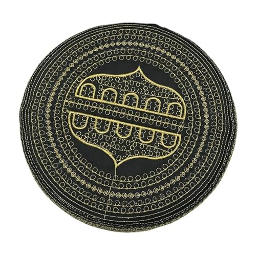 RUIXIA Men Boys Muslim Prayer Kufi Hat Skull Cap Embroidery Islam Kufi Headware takke Praying Beanie Hat Kofia Topi Hat - color: Gold/Black-adults