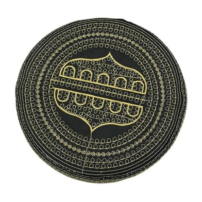 RUIXIA Men Boys Muslim Prayer Kufi Hat Skull Cap Embroidery Islam Kufi Headware takke Praying Beanie Hat Kofia Topi Hat - color: Gold/Black-adults