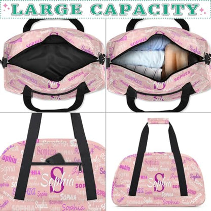 Custom Dance Bag for Girls with Name, Light Pink Background | Personalized Kids Gym Bag Customized Travel Sports Duffel Bag Name - color: Color 23