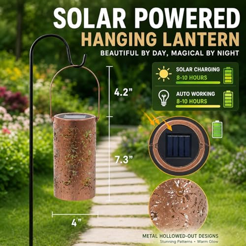 Solar Lantern Outdoor Waterproof with Sun Moon Stars Patterns, Garden Tangled Decor for Yard Patio Lawn Porch Backyard, Ramadan Light Unique Gifts for Women - style: (Bronze-4" Dia) Sun-Moon-Star