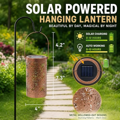 Solar Lantern Outdoor Waterproof with Sun Moon Stars Patterns, Garden Tangled Decor for Yard Patio Lawn Porch Backyard, Ramadan Light Unique Gifts for Women - style: (Bronze-4" Dia) Sun-Moon-Star