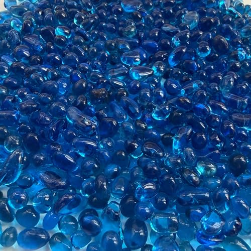 OEEKOI Sea Glass Stones, 1LB Clear Glass Pebbles Marble Aquarium Fish Tank Rocks Gravel for Turtle Tank, Vase Fillers, DIY Crafts, and Home Decor-Colorful - color: Sea Blue
