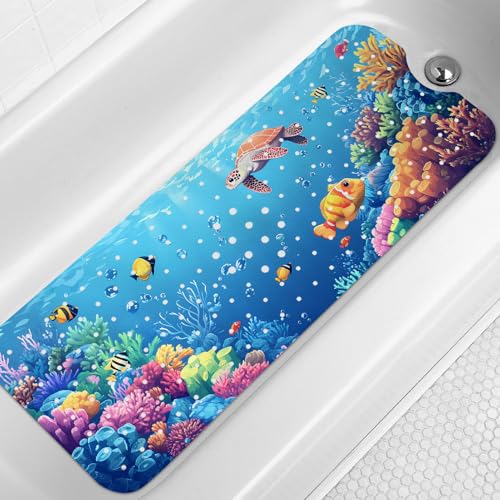 LNOND Bath Mat for Tub, Sea Turtles Bathtub mat Non Slip, Ocean World Bath Mats for Bathroom Non Slip with Drain Holes and Suction Cups,Machine Washable (40 X 16 Inch) - color: Sea Turtles