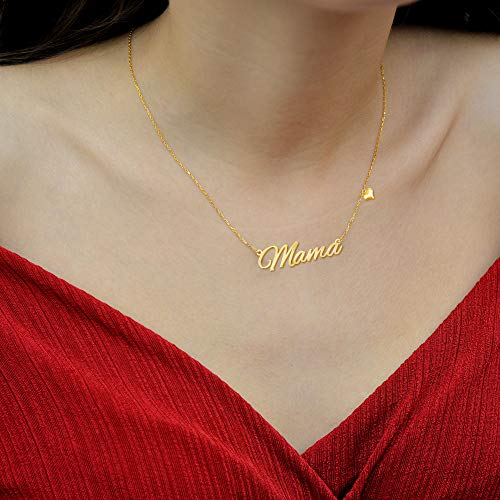 Custom Name Necklace Personalized, 18K Gold Plated Customized Nameplate Necklace Dainty Jewelry Gift for Women, Bridesmaid - color: Mama Necklace with Heart