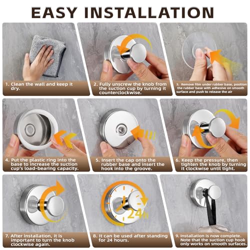 Suction Cup Hooks for Shower,Stainless Steel Towel Hooks No Drill | Vacuum-Lock Mount, Removable and Reusable for Glass, Tile, Metal and Smooth Non-Porous Surfaces(2Pack, Chrome Polished) - color: Polished Chrome