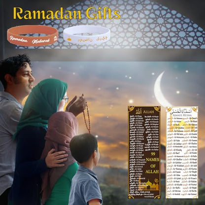 30 Sets Ramadan Eid Mubarak Silicone Bracelets with 99 Names of Allah Bookmark, Islamic Party Favors Bulk, Mubarak Kareem Wristbands, Muslim Gift Set for Family Friends School Classroom Events - style: Two Color-30