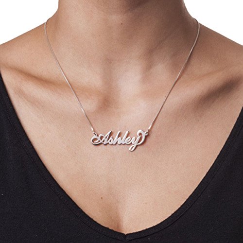 Personalized Japanese, Arabic, Hebrew, Greek, Chinese, Cyrillic, Hindi Name Necklace for Woman, Her, Men, Him - Custom Made with Any Name - Unisex Jewelry Gift for Mother's Day, Father's Day, Birthday - color: 925 Sterling Silver, style: Latin
