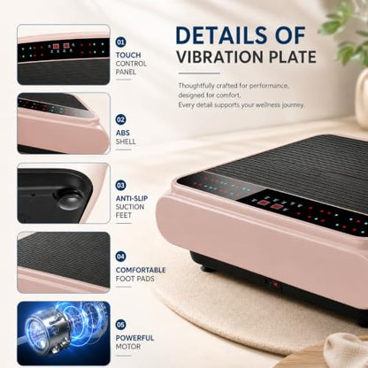 Natini Vibration Plate Exercise Machine - Power Vibrating Plate for Lymphatic Drainage,Whole Body Workout Machine for Women Weight Loss Home Fitness, - style: BT-Pink