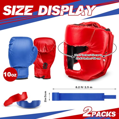 Kanayu 12 Pcs Kids Boxing Equipment Set for Beginners Ages 6-18 Years Including Boxing Helmet and Gloves Hand Wraps Sport Mouthguards Taekwondo Sparring Gear for Kids and Children - color: Blue, Red