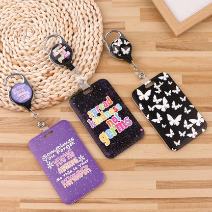 Purple Lanyard Badge Holder Retractable Reel Clip for Women Girls Lanyards for ID Badges Keychain Keys - color: You're Awesome