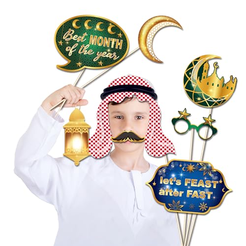 25 Pcs Ramadan Mubarak Photo Booth Props for Ramadan Mubarak Party Decoration Supplies, Eid Moon Lantern Festival Selfie Props Photography Backdrop Decorations for Eid Ramadans Mubaraks Party Favors