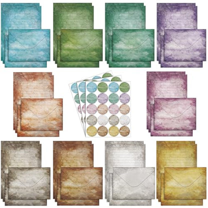 TaoBary 160 Pcs Stationery Paper Set 50 Double Sided Stationery Papers with 50 Matching Envelopes and 60 Round Dot Sticker, 10 Design (Vintage,8.25 x 5.5 Inch) - size: 8.25 x 5.5 Inch, style: Vintage