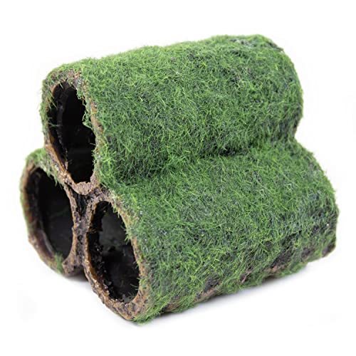 PENN-PLAX Deco-Replicas Hide-Away Pipes with Club Moss Aquarium Decoration – Realistic Appearance with Various Textures – Safe for Freshwater and Saltwater Fish Tanks