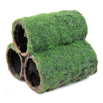 PENN-PLAX Deco-Replicas Hide-Away Pipes with Club Moss Aquarium Decoration – Realistic Appearance with Various Textures – Safe for Freshwater and Saltwater Fish Tanks