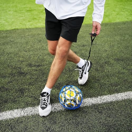 PodiuMax Handle Solo Soccer Kick Trainer with New Ball Locked Net Design, Soccer Ball Bungee Elastic Training Juggling Net (Fits Ball Size 3, 4, 5) - color: Blue