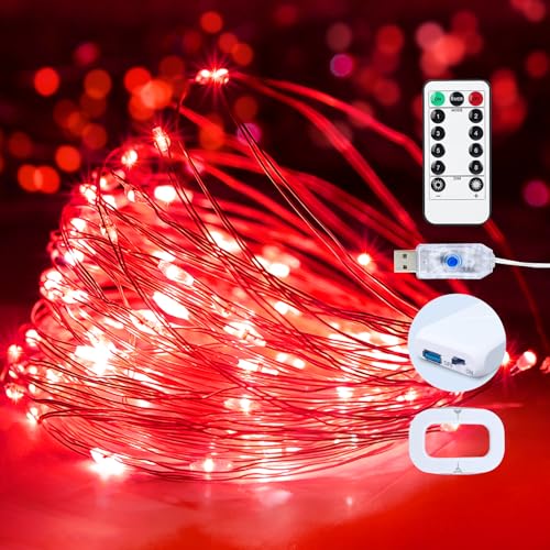 2 Pack USB Plug in Fairy String Lights,16ft 50 LED Copper with Remote and Timer, 8 Modes Waterproof Twinkle String Lights for Bedroom Indoor Party Wedding Christmas Decoration (Red) - color: Red, size: 2 Pack
