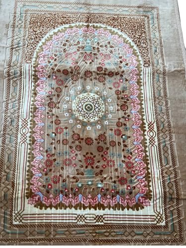 Traditional Islamic Prayer Rug with Memory Foam, Brown and Pink Floral Pattern, Machine Made, 70x110 cm, 10mm Thickness