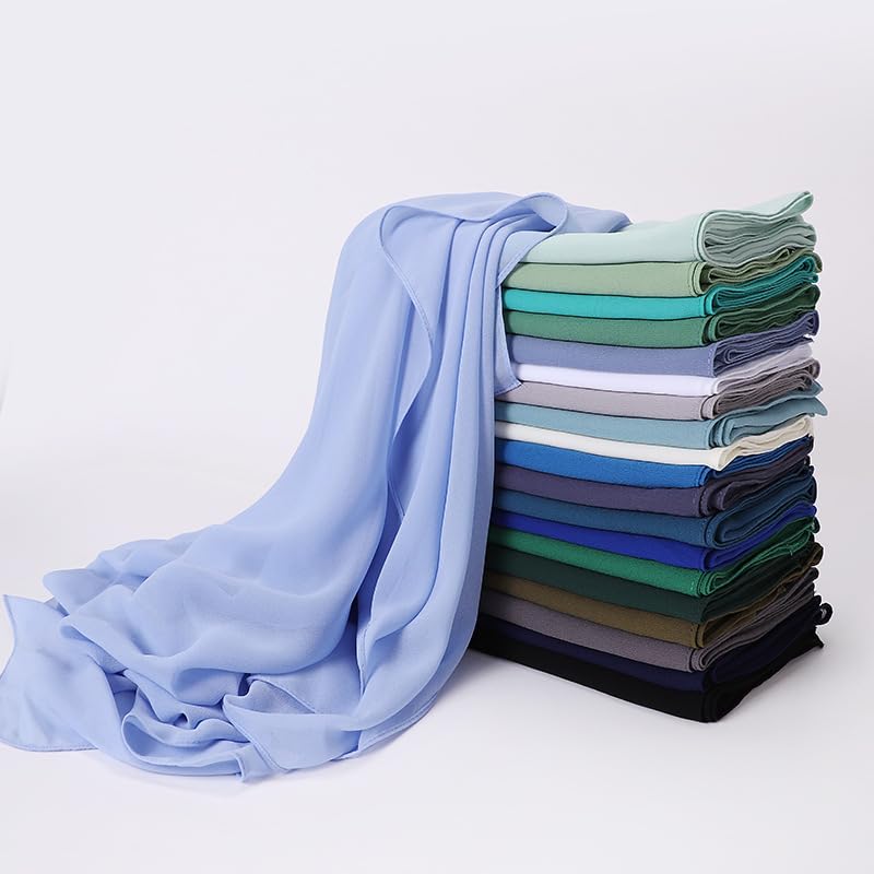 43 Inch Large Chiffon Square Hijab Hair Scarf for Muslim Shawls Headscarf for Women Bandana Turban Wrap Scarves - color: 10+32+34+37+40