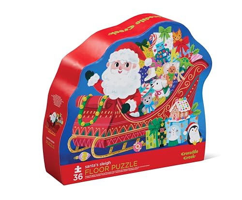 Crocodile Creek Jigsaw Puzzle, 36 Piece for Kids 3 Years and Up, Heavy-Duty Shaped Box for Storage, Finished Puzzle Size 18 x 24 inches, Santa's Sleigh - color: Santa's Sleigh